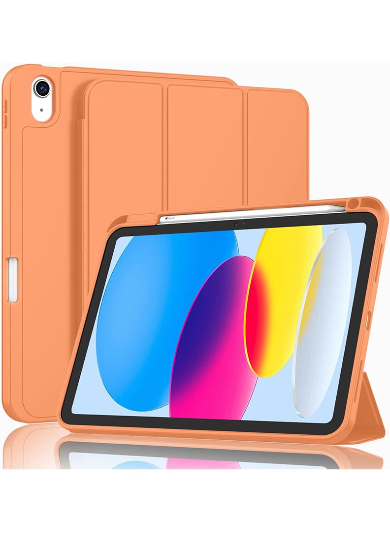 Theodor Compatible with iPad 10th Generation Case 10.9 Inch 2022 with Pencil Holder, Slim Trifold Stand Protective Cover with Soft TPU Back for iPad Case 10th Generation, Auto Sleep/Wake Orange - Image 1