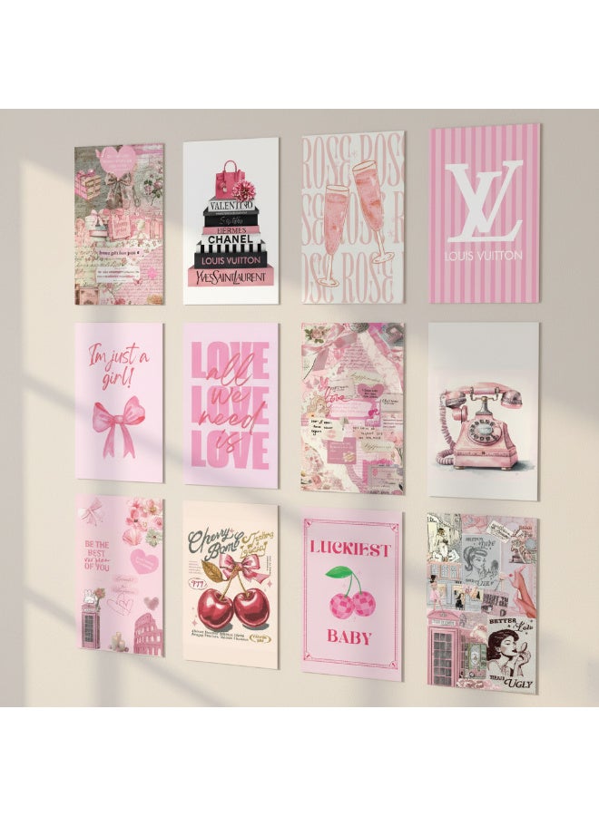 12pcs Elegant Blush Pink Wall Poster Set – Premium 300gsm Glossy Finish, Includes Ready Double Adhesive Tape, Simple and Beautiful Wall Art for Girls’ Rooms and Feminine Spaces - Image 1