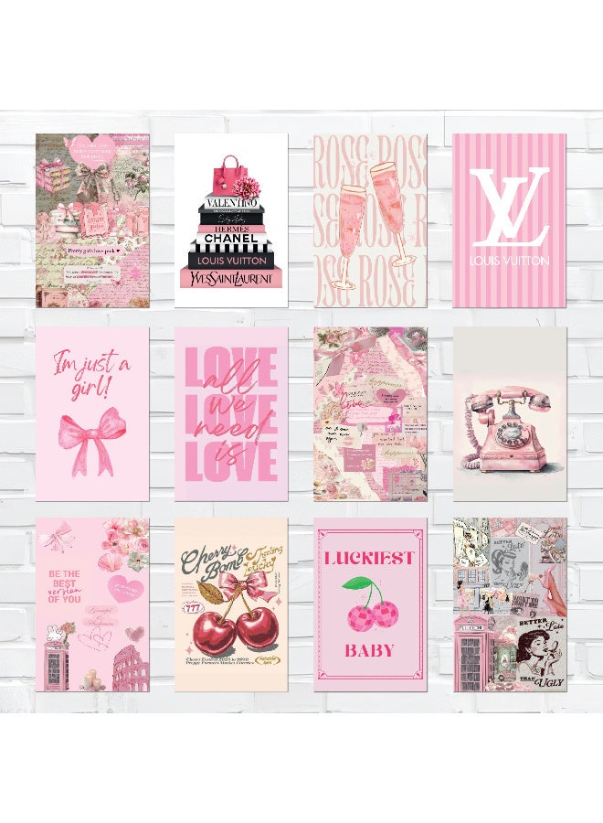 12pcs Elegant Blush Pink Wall Poster Set – Premium 300gsm Glossy Finish, Includes Ready Double Adhesive Tape, Simple and Beautiful Wall Art for Girls’ Rooms and Feminine Spaces - Image 2