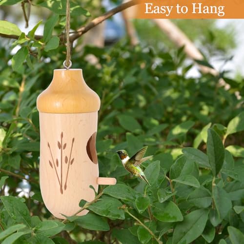 OROGHT Hummingbird House - Natural Wooden Hummingbird Houses for Outside Hanging, Gardening Gifts for Women Christmas Tree Decoration 3 Packs - Image 5