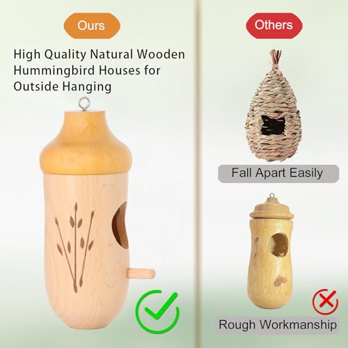OROGHT Hummingbird House - Natural Wooden Hummingbird Houses for Outside Hanging, Gardening Gifts for Women Christmas Tree Decoration 3 Packs - Image 2