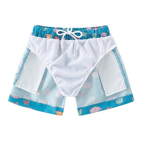 YAGATA Boys Swim Trunks Toddler Broad Swim Shorts Quick Dry Kids Swim Bathing Suit Boys Swim Set Blue Conch 2-3T 100 - Image 3