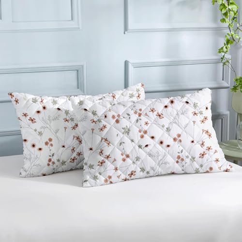 LINENWALAS Printed Cotton Quilted Pillow Cover - Set of 2|Ultra-Soft,Cooling&Breathable|Skin&Hair Friendly|Zipper Closure|Sweat-Absorbent&Hypoallergenic (20x36 Inches,Crimson Flower),300 TC - Image 1