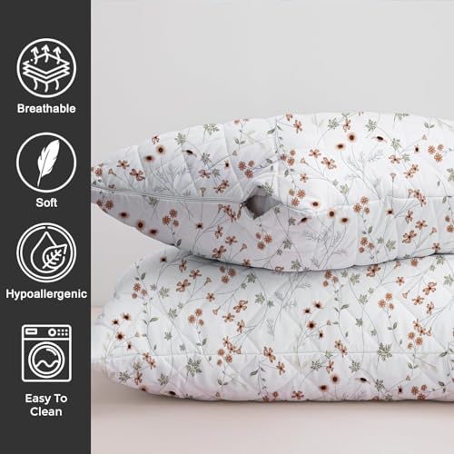LINENWALAS Printed Cotton Quilted Pillow Cover - Set of 2|Ultra-Soft,Cooling&Breathable|Skin&Hair Friendly|Zipper Closure|Sweat-Absorbent&Hypoallergenic (20x36 Inches,Crimson Flower),300 TC - Image 3