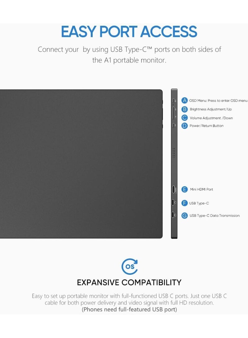 ARZOPA Portable Monitor 15.6'' FHD 1080P - Ultra-Slim Portable Laptop Monitor with Kickstand - IPS Display for PC, MAC, Phone, Xbox, PS5 - USB C & HDMI Connectivity - Image 4