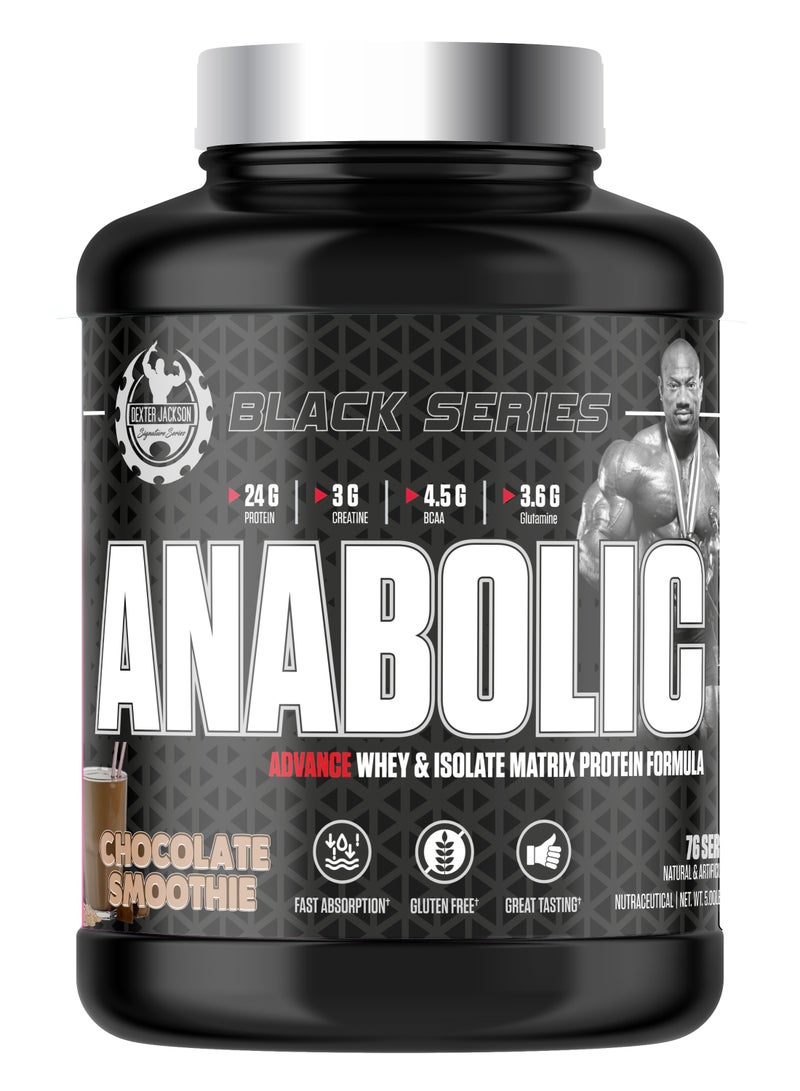 DEXTER JACKSON Black Series Anabolic Whey 5 lbs with Creatine – Muscle Recovery & Strength (Chocolate Smoothie) - Image 1