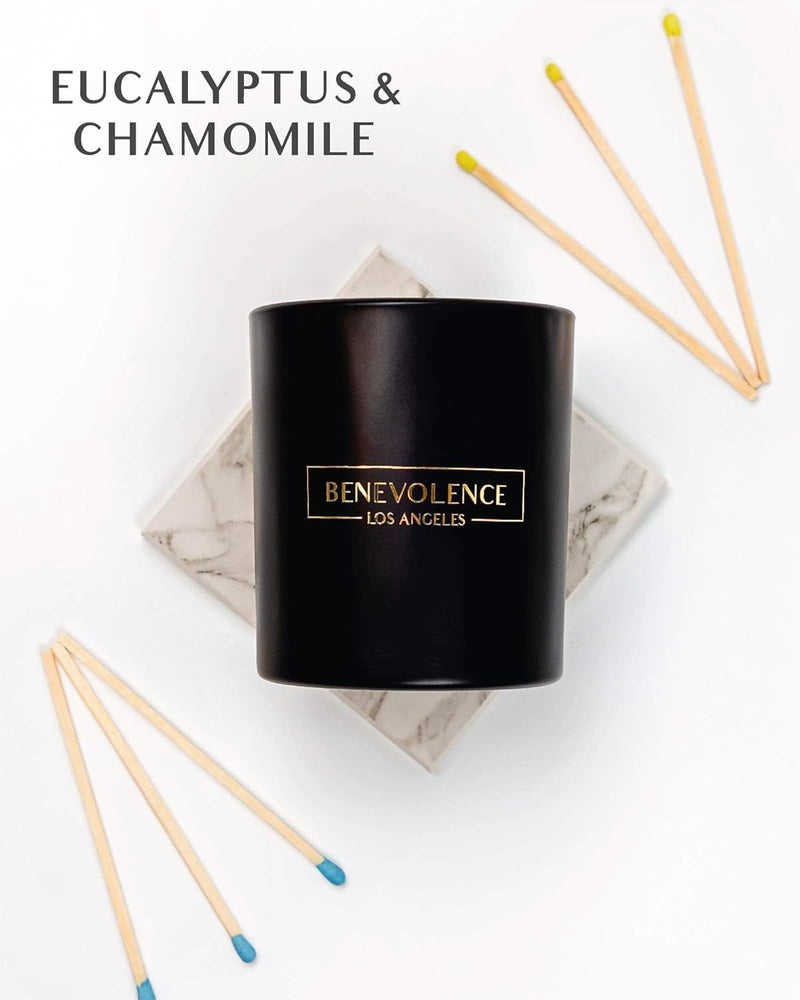 Benevolence LA Eucalyptus & Chamomile Christmas Scented Candles | Soy Candles, Black Candle for Home | Holiday Candle Gifts for Women and Men | Home Fragrance | Aromatherapy | 8oz, 45 Hour Burn - Image 2