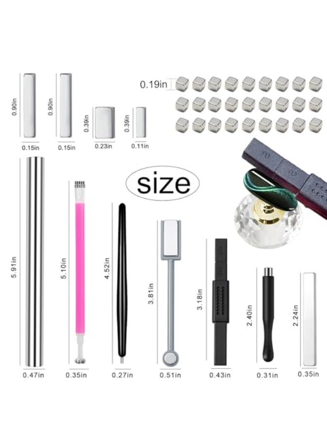 WOKOTO 38Pcs Nail Art Cat Eye Magnet For Nails Gel Polish Magnets Pens For Cat Eye Nail Art Tools Gradient Ombre Design Mini Cube Blocks Cylinder Nail Magnet Magnetic Sticks Tools For Women Nails - Image 3