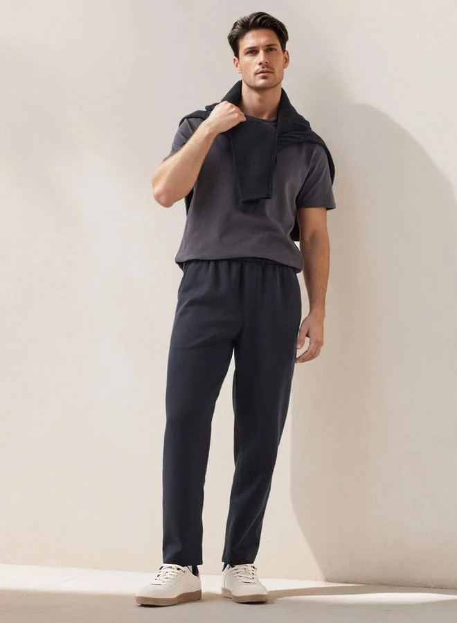 Iconic Iconic Popcorn Textured T-shirt with Crew Neck