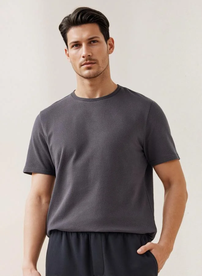 Iconic Iconic Popcorn Textured T-shirt with Crew Neck