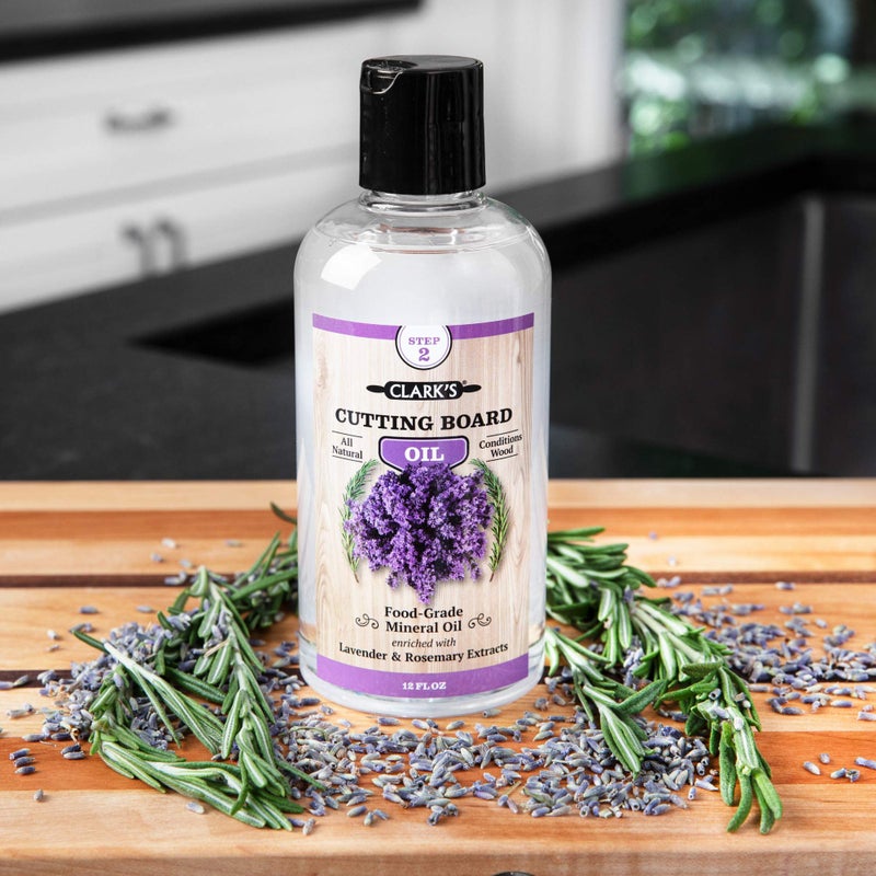 CLARK'S Food Grade Mineral Oil (12oz) and Carnauba Wax (6oz) Set - 100% Natural Butcher Block Oil and Cutting Board Wax - Food Safe Beeswax and Wood Cutting Board Oil with Lavender & Rosemary Extract - Image 4
