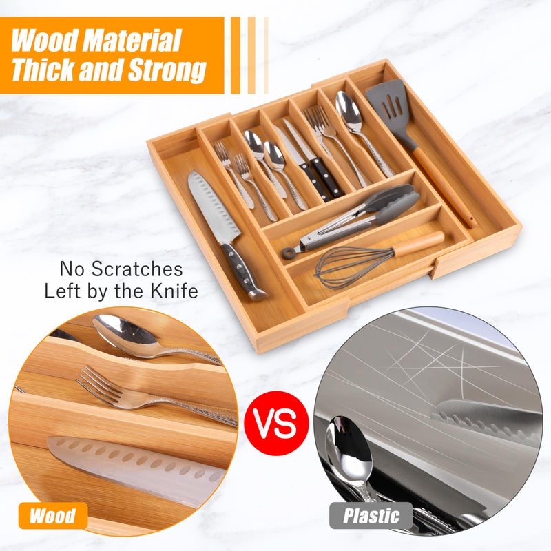 Bellsal Large Premium Bamboo Silverware Organizer - Expandable Utensil Drawer Organizer - 17"x19.6" Utensil Holder and Cutlery Tray with Grooved for Kitchen Flatware and Utensils Mother's Day Gift - Image 5