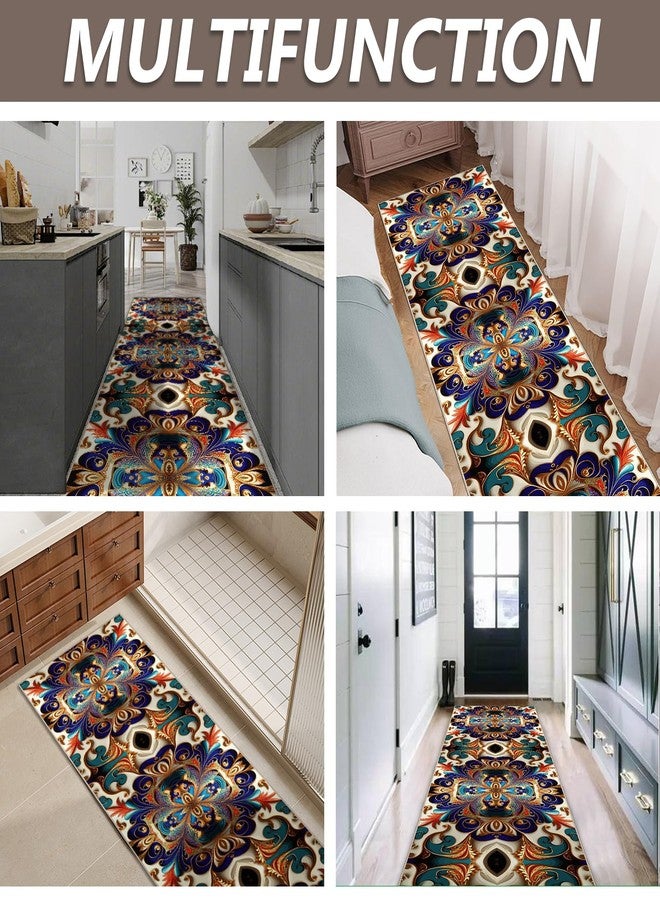 GUG Washable Corridor Runner Rug, Non-Slip Vintage Hallway Rug Runner with Upgrade Rubber Backing, Stain Resistant Faux Wool Distressed Carpet for Bedroom Kitchen Laundry Corridor Balcony (94.5" x 23.6") - Image 2