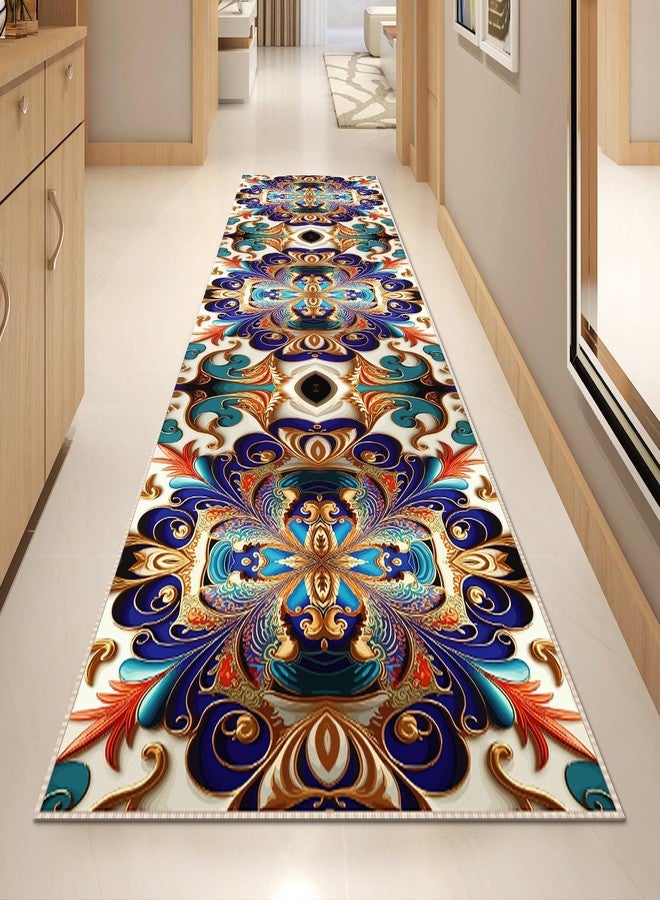 GUG Washable Corridor Runner Rug, Non-Slip Vintage Hallway Rug Runner with Upgrade Rubber Backing, Stain Resistant Faux Wool Distressed Carpet for Bedroom Kitchen Laundry Corridor Balcony (94.5" x 23.6") - Image 1