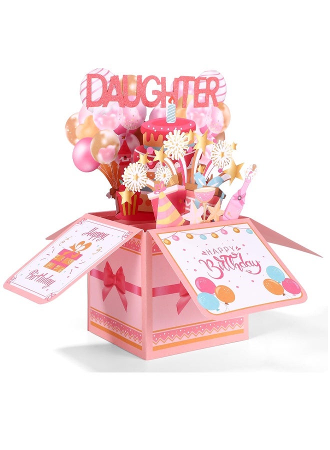 Happy Birthday Daughter Pop Up Card, Personalized 3D Birthday Greeting Card with Envelope Creative Gift for Daughter from Parents Party Decoration Keepsake - Image 1