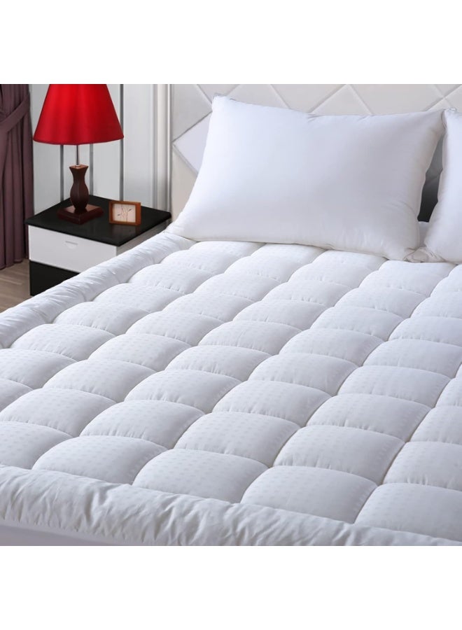 ايزي لاند مرتبة تطرية علوية مبطنة بحجم مفرد، غطاء مرتبة تبريد بجيب عميق من القطن 243 سم - 2.5 سم، مفرد - 1×1.9 متر، أبيض - Image 1