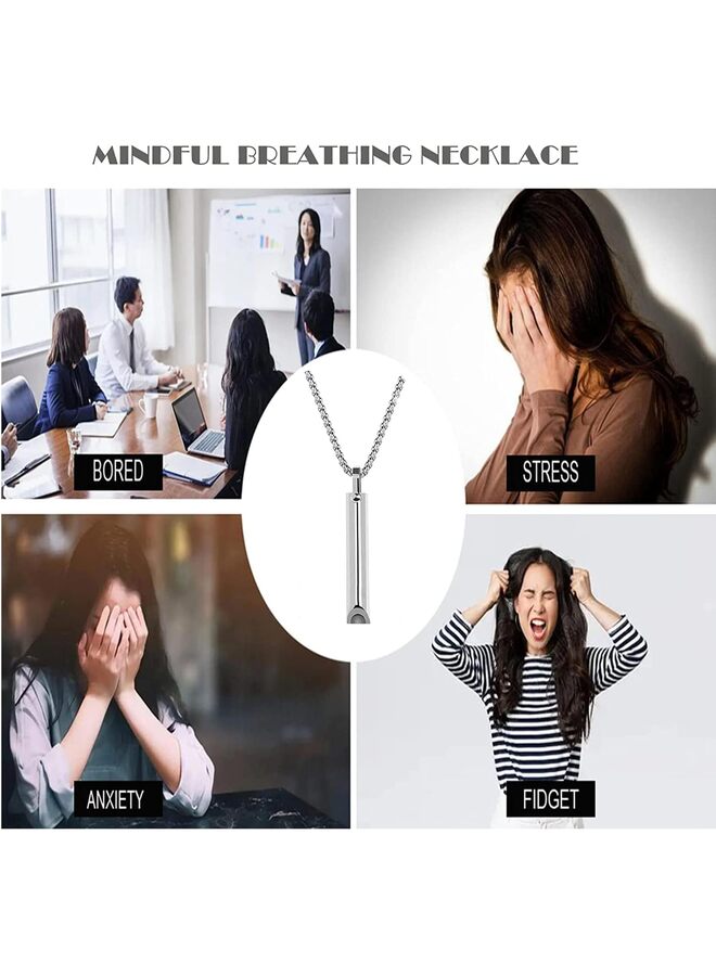 Stainless Steel Mindfulness Breathing Necklace Stress Relief Pendant Stainless Steel Anxiety Breathe Necklace for Women Men Stress Panic Attack Relief Meditation Tools (Steel Color) - Image 5
