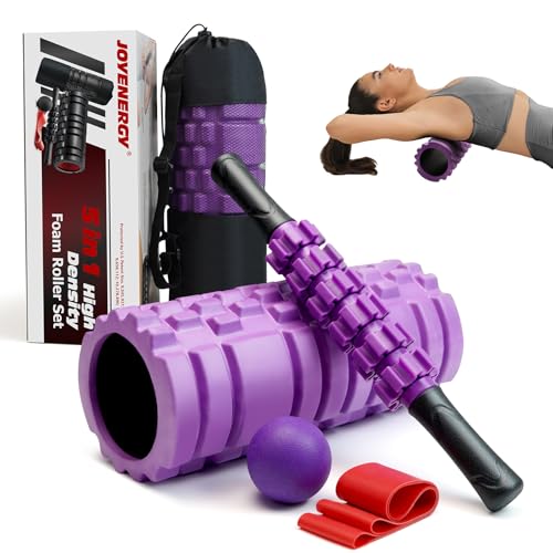 JOYENERGY 5 in 1 Foam Roller Set, Trigger Point Foam Roller Patented, Massage Roller Stick, Massage Ball, Stretching Strap for Deep Tissue Massager for Muscle Pilates Yoga Whole Body - Image 1