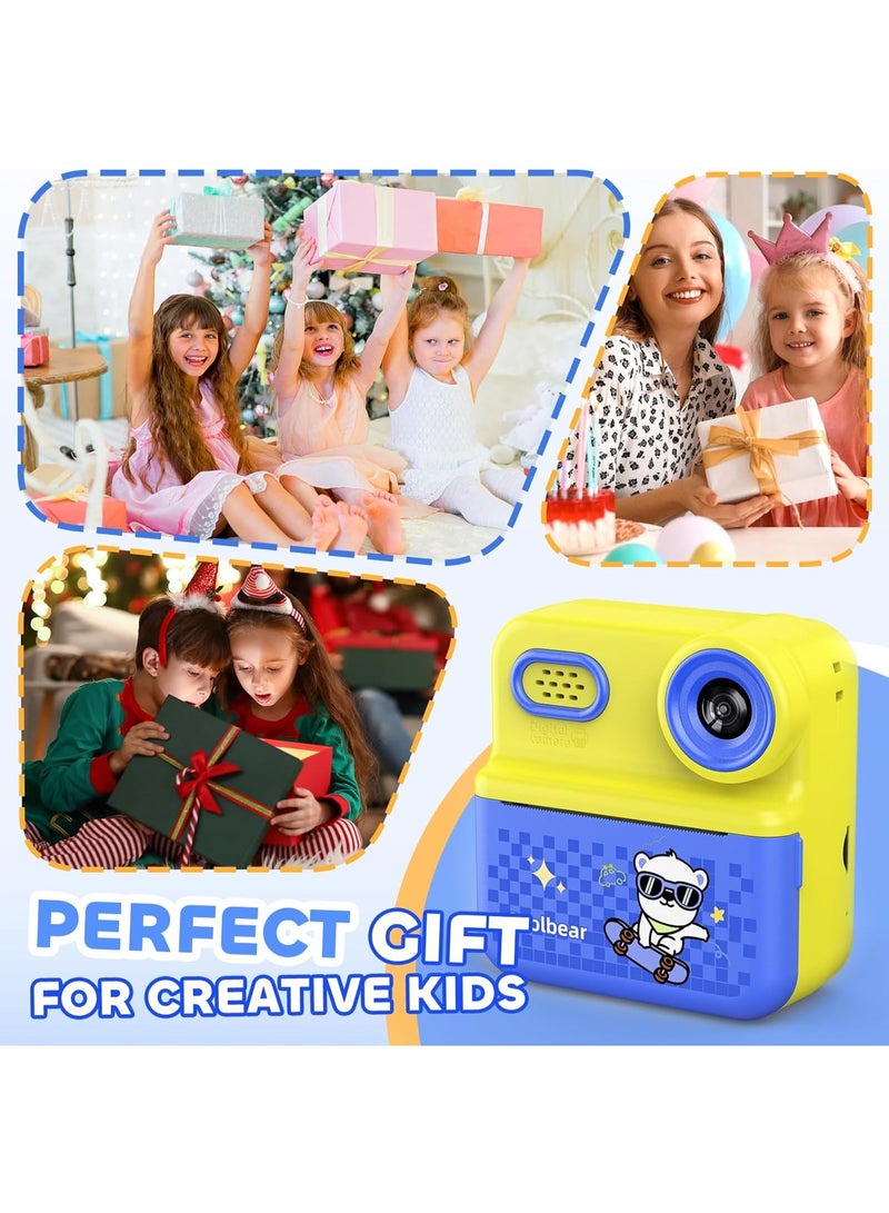 Generic Portable Cute Little  Shape Instant Print Camera, 1080P HD Dual-Lens Camera Instant Print, Comes with 3 Rolls of Printing Paper, Memory Card, 6 Colored Pens, Rechargeable Battery, Ideal Gift for Boys And Girls - Image 2