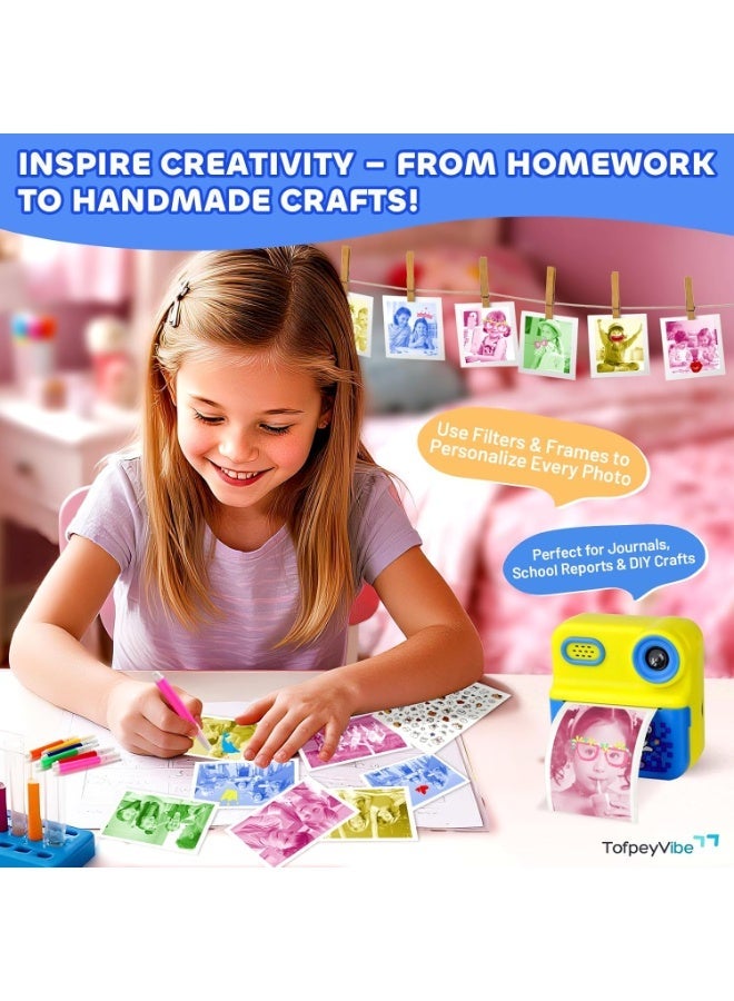 Generic Portable Cute Little  Shape Instant Print Camera, 1080P HD Dual-Lens Camera Instant Print, Comes with 3 Rolls of Printing Paper, 6 Colored Pens, Rechargeable Battery, Ideal Gift for Boys And Girls - Image 4