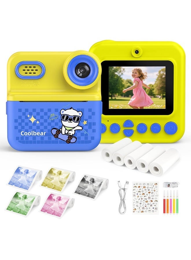 Generic Portable Cute Little  Shape Instant Print Camera, 1080P HD Dual-Lens Camera Instant Print, Comes with 3 Rolls of Printing Paper, 6 Colored Pens, Rechargeable Battery, Ideal Gift for Boys And Girls - Image 1