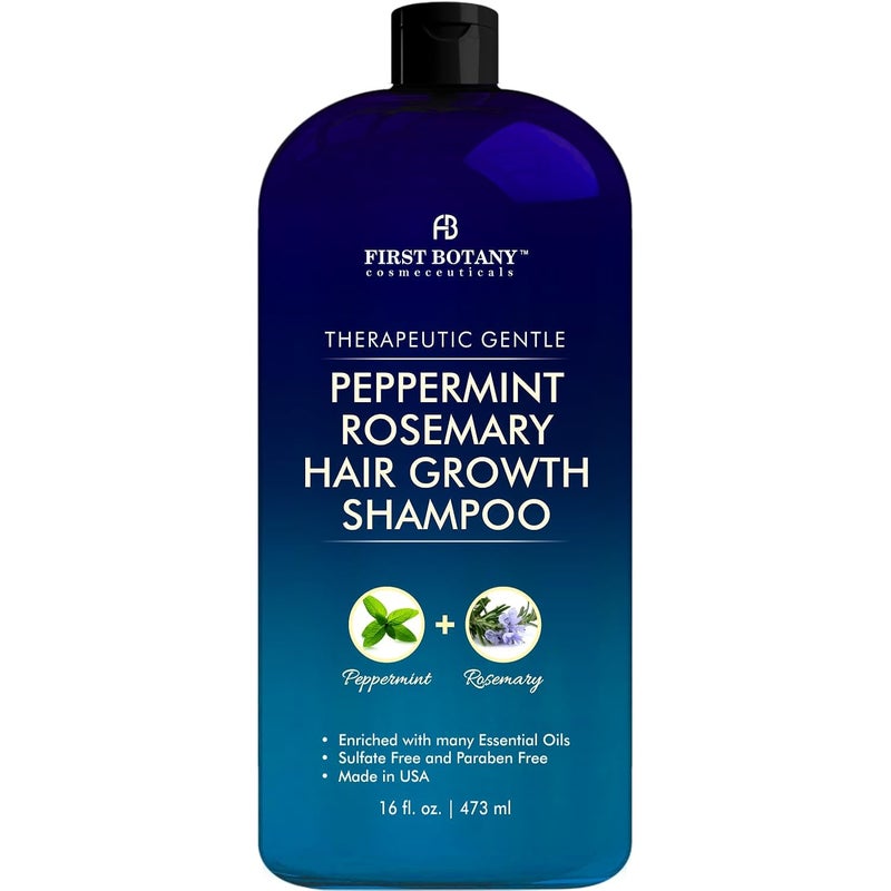 First Botany Peppermint Rosemary Hair Regrowth Shampoo Anti Hair Loss product Daily Hydrating Detoxifying Volumizing Shampoo and Fights Dandruff For Men and Women 16 fl oz