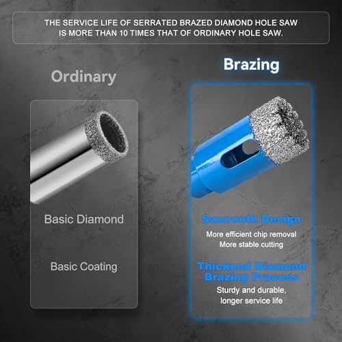 ZNXIMER Diamond Hole Saw Tile Drill Bits Kit, 11 PCS Serrated Brazing Tile Core Drill Bits Sets with EVA Hole Saws Guide Jig Hollow Drill Hole Saw for Ceramic, Glass,Tile, Marble,Granite, Gypsum,Wood - Image 4