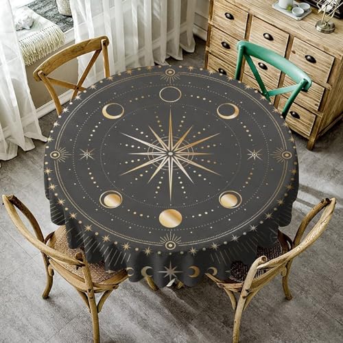 JanJCurt Moon Phase Table Cloth Gold Galaxy Sun Moon Mystic Celestial Tarot Table Cloths for Kitchen BBQ Table Cloths 36x36inch - Image 1