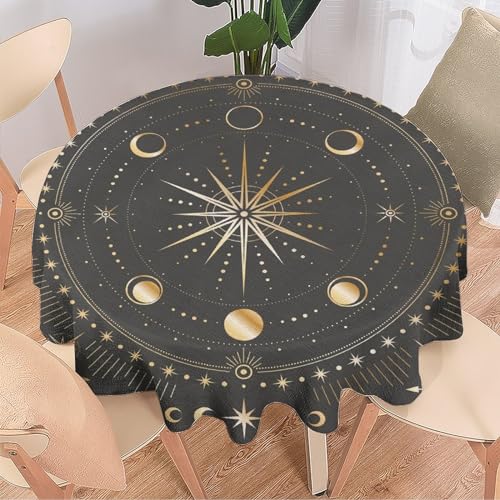 JanJCurt Moon Phase Table Cloth Gold Galaxy Sun Moon Mystic Celestial Tarot Table Cloths for Kitchen BBQ Table Cloths 36x36inch - Image 3