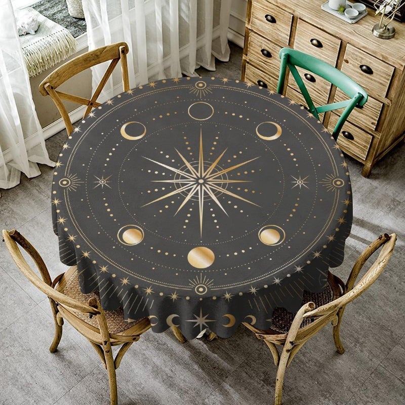 JanJCurt Moon Phase Table Cloth Gold Galaxy Sun Moon Mystic Celestial Tarot Table Cloths for Kitchen BBQ Table Cloths 36x36inch - Image 2