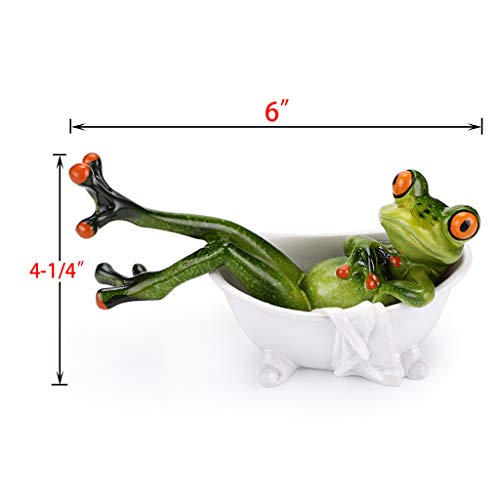 JUXYES Creative Craft Resin Frog Figurine Decor, Lying in The Bathtub Frog Sculpture Statue, Personalized Animal Collectible Mascot Resin Crafts for Shelves Table Desk Decor - Image 2