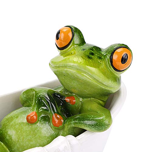 JUXYES Creative Craft Resin Frog Figurine Decor, Lying in The Bathtub Frog Sculpture Statue, Personalized Animal Collectible Mascot Resin Crafts for Shelves Table Desk Decor - Image 4