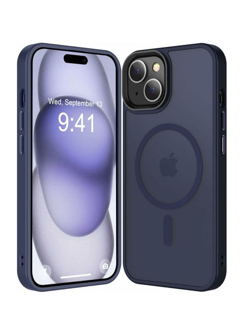 Magsafe iPhone 15 Case,  Grade Drop Tested Shockproof Matte Translucent Hard Back Slim Case Cover, Blue Magnetic Circle (Blue)