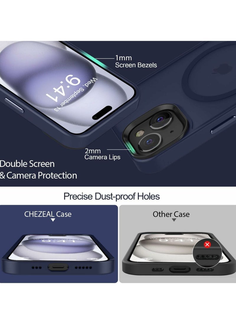 Denx - Magsafe iPhone 15 Case,  Grade Drop Tested Shockproof Matte Translucent Hard Back Slim Case Cover, Blue Magnetic Circle (Blue) - Image 1