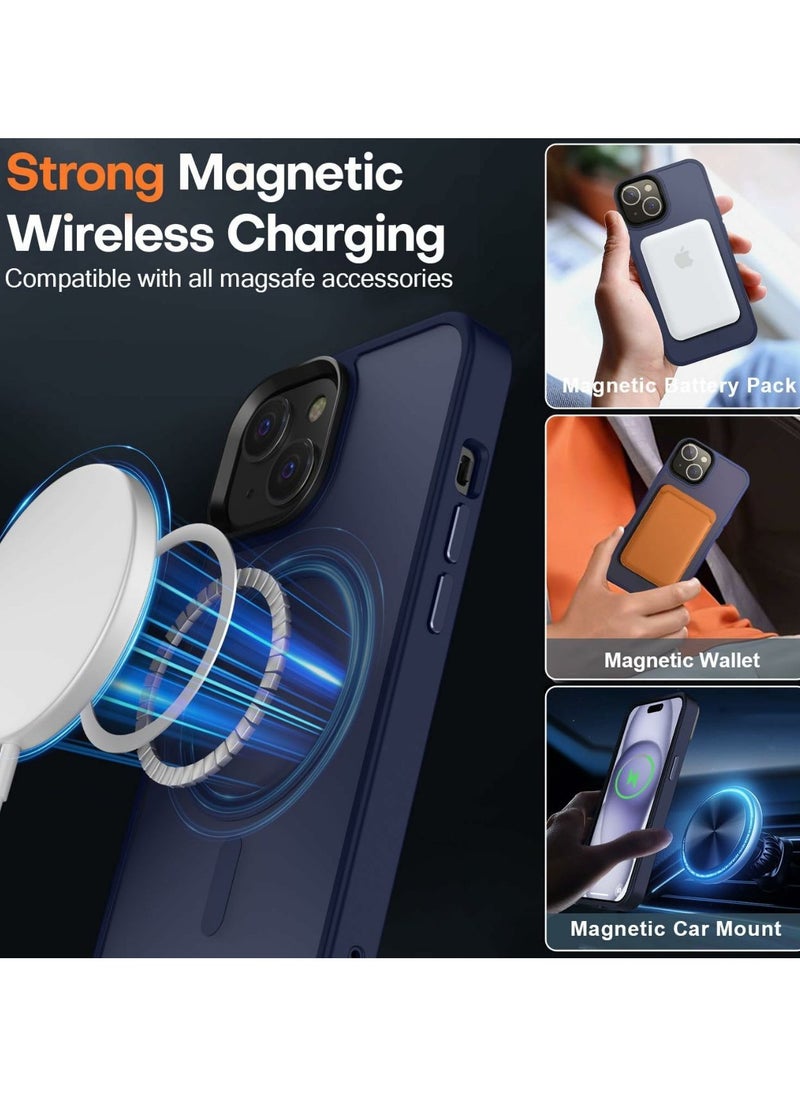 Denx - Magsafe iPhone 15 Case,  Grade Drop Tested Shockproof Matte Translucent Hard Back Slim Case Cover, Blue Magnetic Circle (Blue) - Image 1