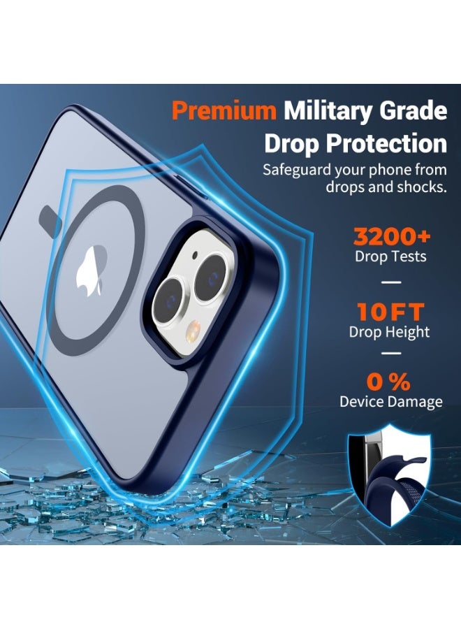 أكاليكس حافظة مغناطيسية غير لامعة لهاتف آيفون 15، حماية من السقوط من الدرجة العسكرية مع شريط مقاوم للصدمات، حافظة هاتف خلفية شفافة غير لامعة (أزرق) - Image 2