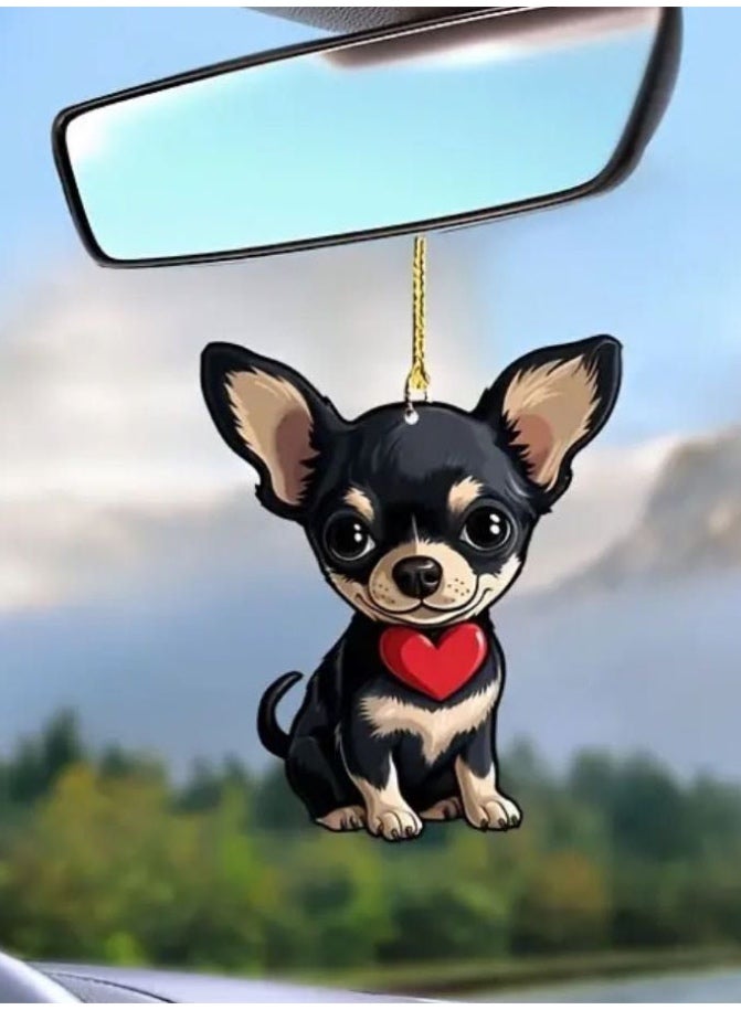 Unique and attractive car mirror pendant in the shape of dog and large heart
