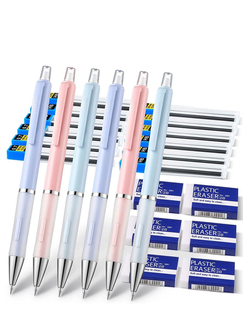 Excefore 6 Set Pastel Mechanical Pencil Colored Starter Automatic Pencils 0.7 mm with tubes HB Lead Refills & Eraser for School Supplies Writing Drafting Drawing Sketch  - Image 1