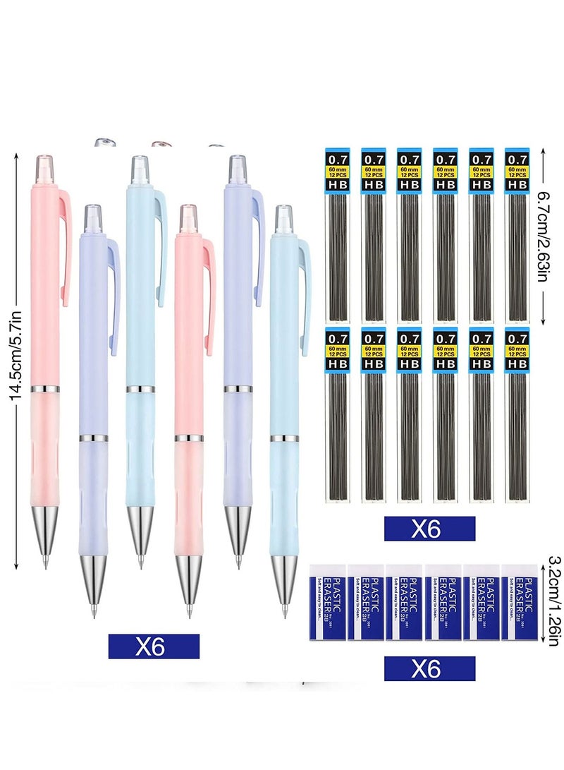 Excefore 6 Set Pastel Mechanical Pencil Colored Starter Automatic Pencils 0.7 mm with tubes HB Lead Refills & Eraser for School Supplies Writing Drafting Drawing Sketch  - Image 5