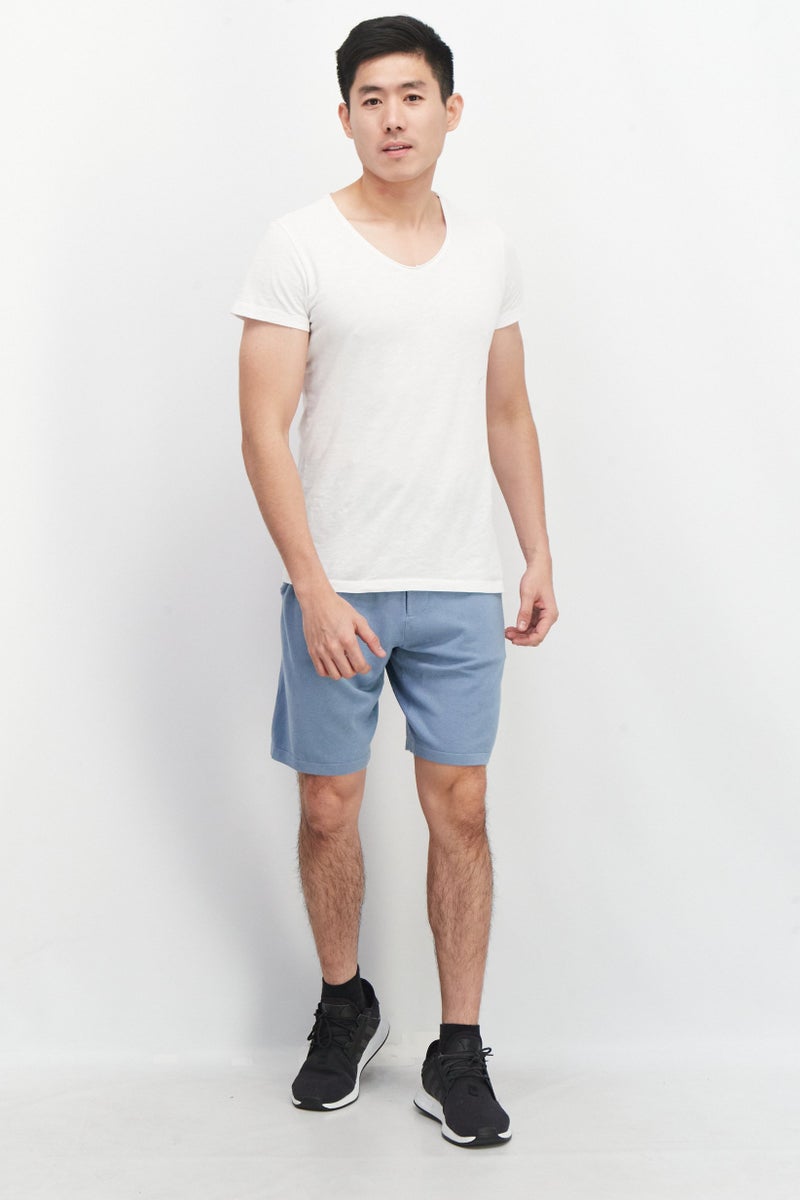 Celio Men Solid Drawstring Knit Basic Shorts, Steel Blue - Image 2