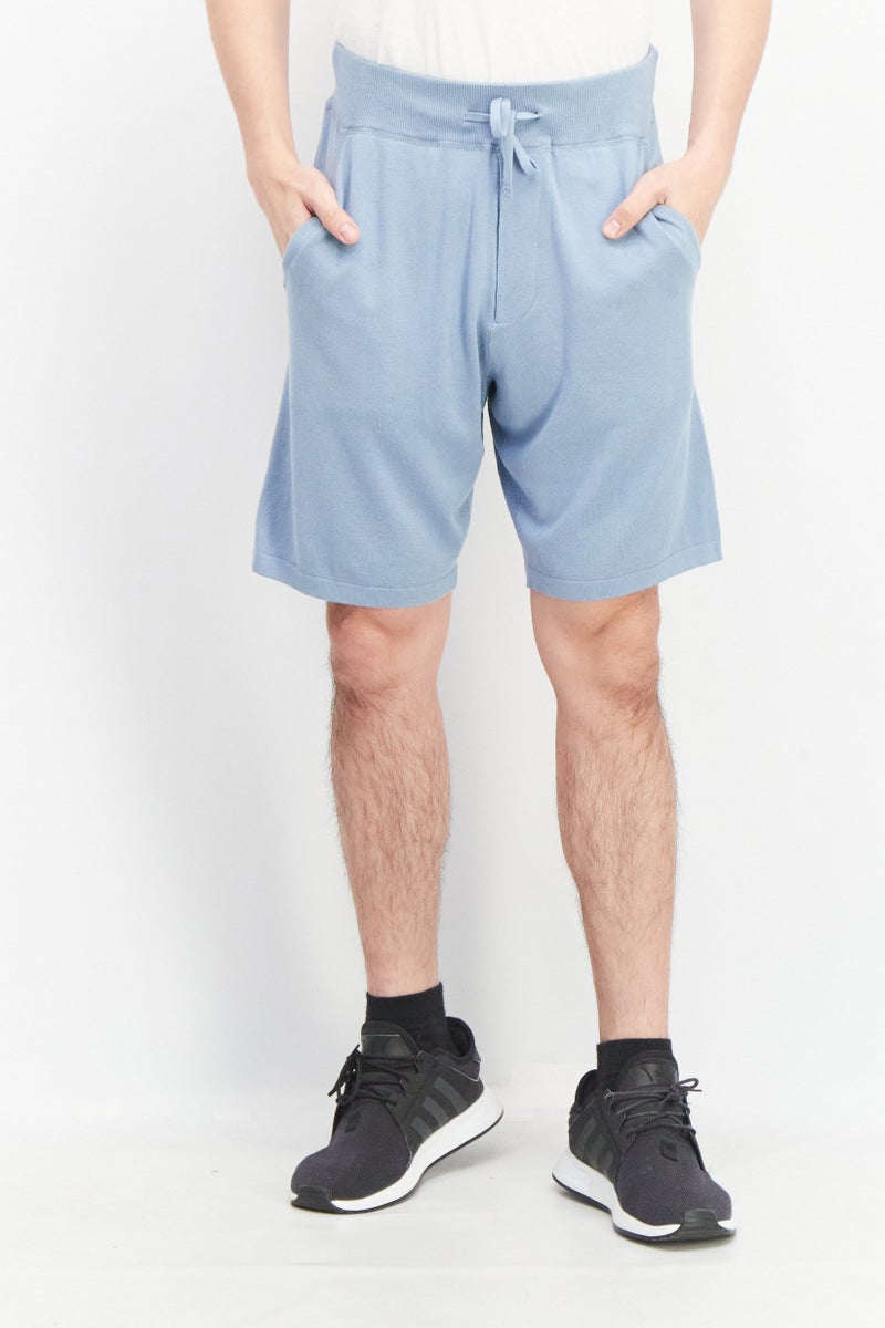 Celio Men Solid Drawstring Knit Basic Shorts, Steel Blue - Image 1