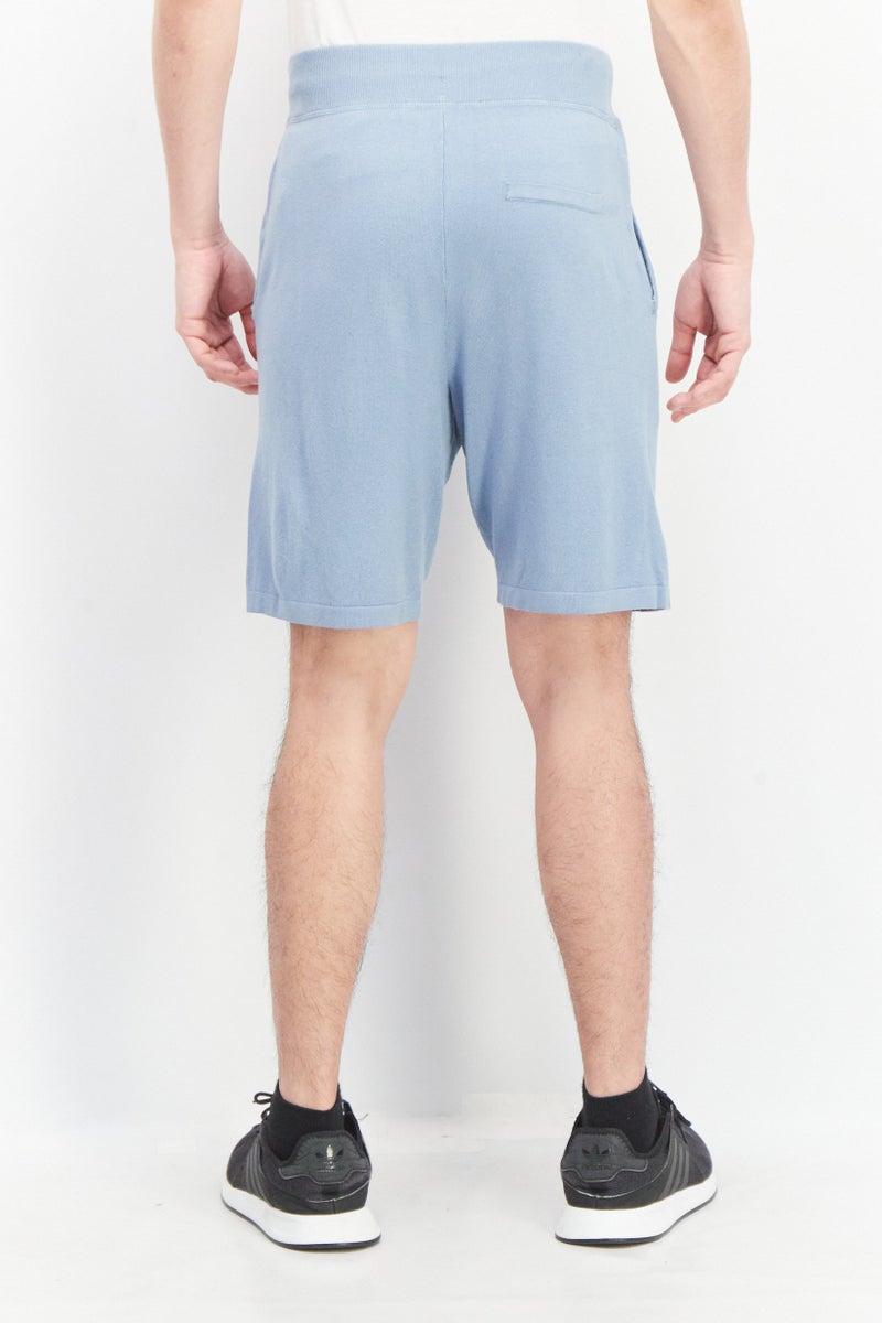 Celio Men Solid Drawstring Knit Basic Shorts, Steel Blue - Image 4