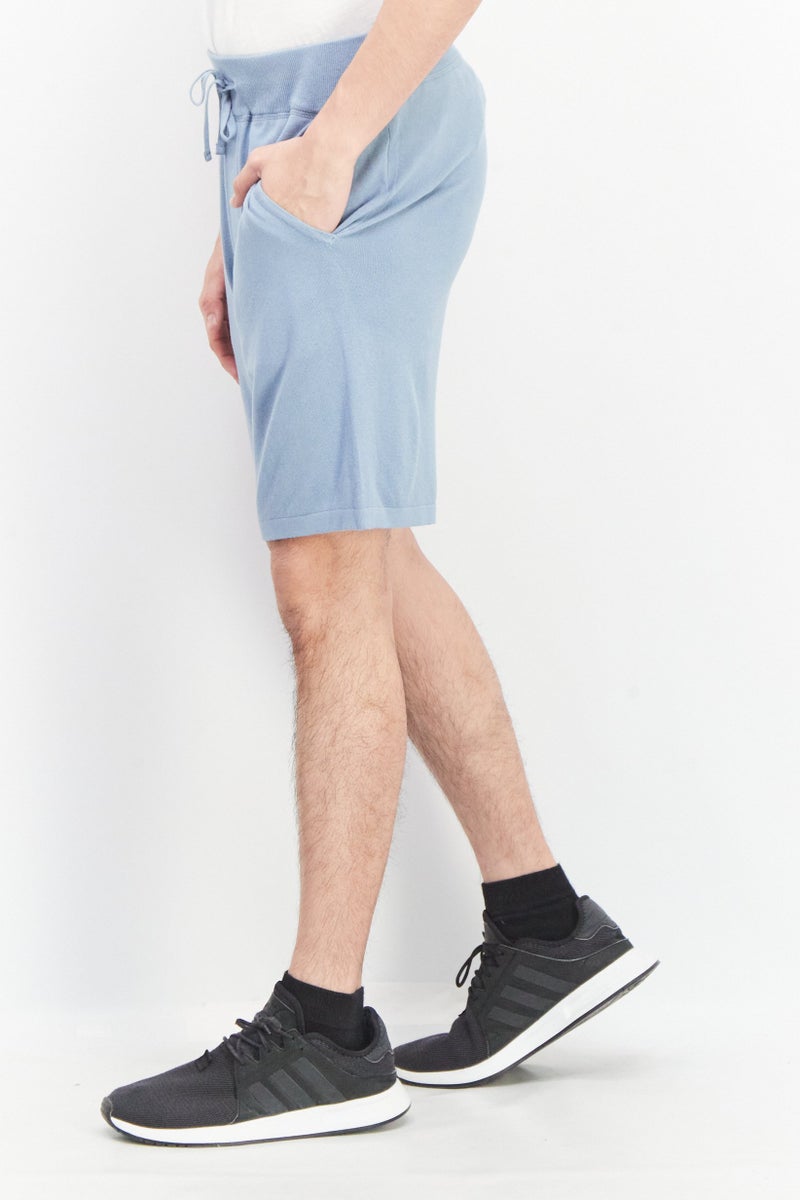 Celio Men Solid Drawstring Knit Basic Shorts, Steel Blue - Image 3