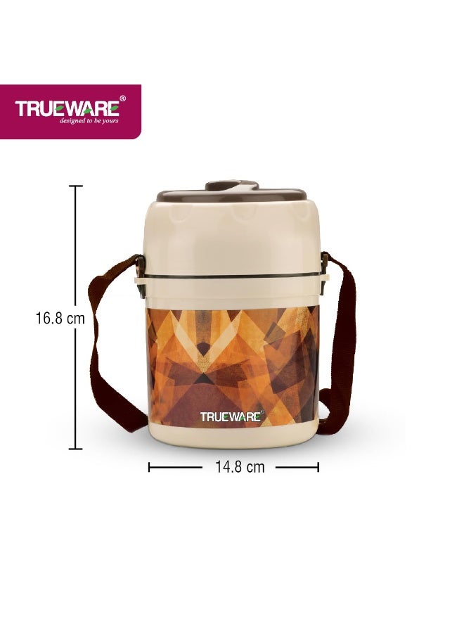 Trueware Fresh Meal Plus 2 Lunch Box with 3 SS Container, 2X300ml and 1X200 ML Each | Brown | PU Insulated | Lunch Box | Tiffin | Hot Lunch Box | Leak Proof | Easy to Carry | Food Grade | BPA Free - Image 2