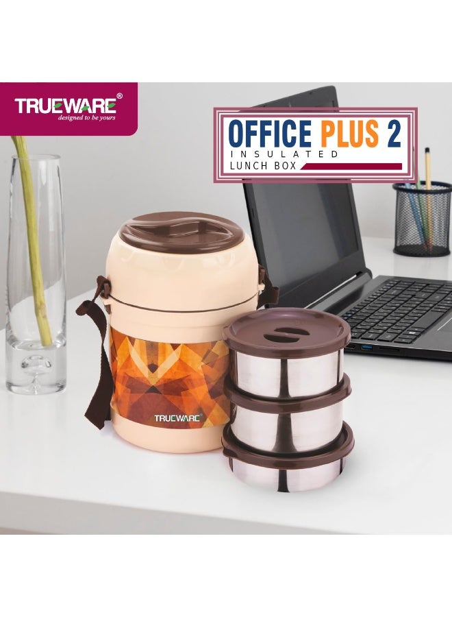 Trueware Fresh Meal Plus 2 Lunch Box with 3 SS Container, 2X300ml and 1X200 ML Each | Brown | PU Insulated | Lunch Box | Tiffin | Hot Lunch Box | Leak Proof | Easy to Carry | Food Grade | BPA Free - Image 3
