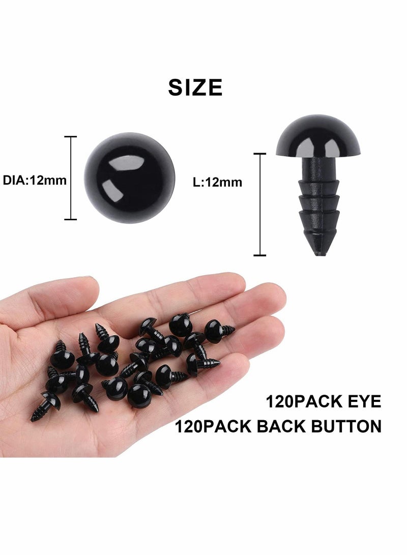 Captaintech Doll Eyes with Washers,120 Pcs Plastic Safety Crochet Eyes and 120 Pcs Washers,for Crochet Crafts Washer Assorted Sizes for Doll,Plush Animal and Teddy Bear Puppet Craft Making (0.48 Inch/12 mm) - Image 2