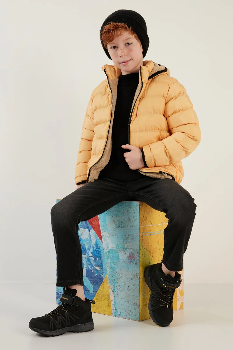 ليلا Plush Lined Hooded Slim Fit Puffer Coat Unisex Children's Coat 5764516