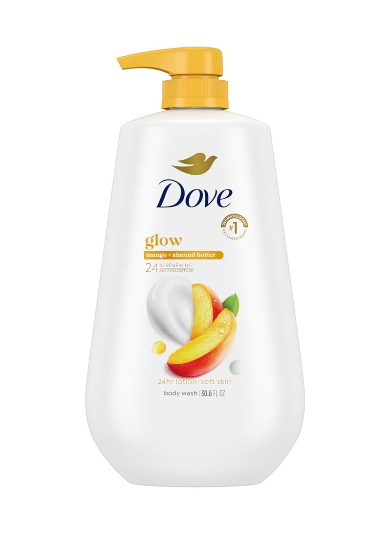 Dove Body Wash with Pump Glow Mango & Almond Butter For 24hr Lotion-Soft Skin Moisturizing Skin Cleanser with No Sulfates No Parabens 30.6 oz