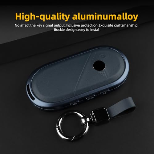 KUNGKIC For Mini Cooper S F65 F66 F67 Countryman U25 ACEMAN J05 Aluminum Alloy Leather Protector Smart Key Case Keychain (Blue) - Image 2