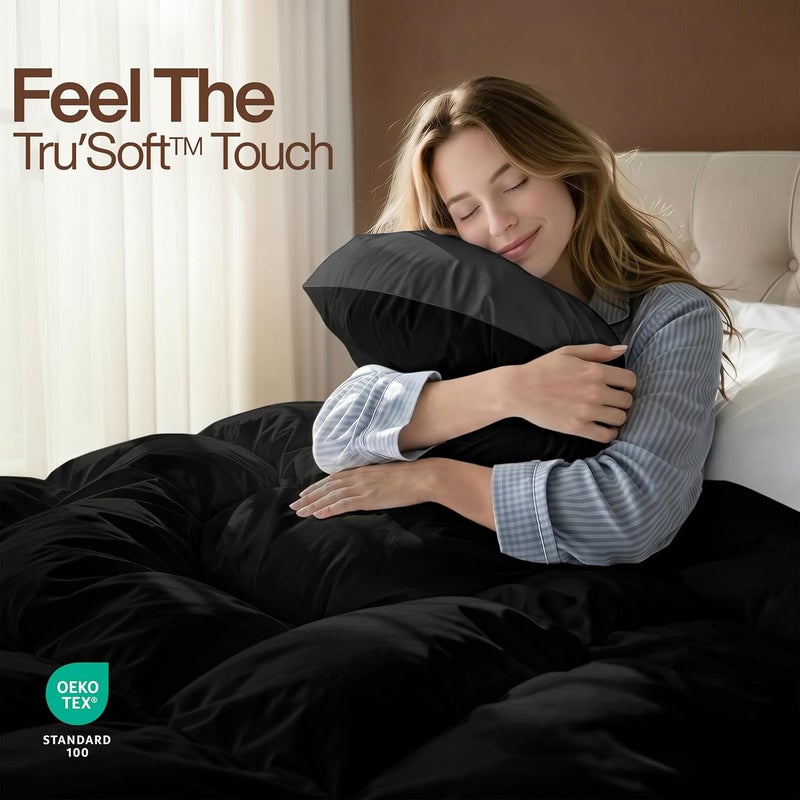 Comforter Duvet Insert - Quilted Comforter with Corner Tabs - Box Stitched Down Alternative Comforter (Black/Grey, Queen) - Image 4